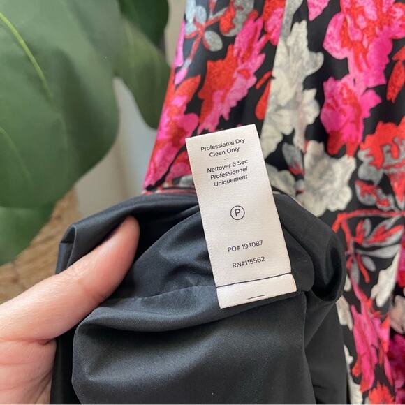 Cinq a Sept Black Floral 100% Silk Mini Slip Dress w/ Side Tie - Picture 11 of 16